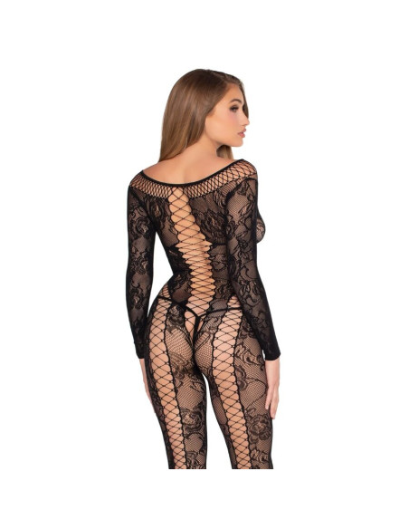 LEG AVENUE 89369 NET LACE JUMPSUIT BLACK ONE SIZE