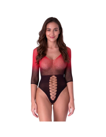 PASSION BS118 BLACK AND RED MESH BODYSTOCKING