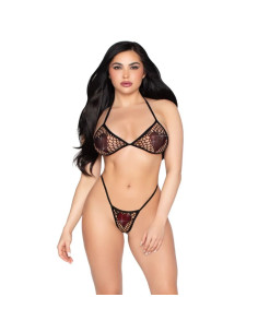 LEG AVENUE 86147 FISHNET BRA TOP AND G STRING PANTY BLACK ONE SIZE