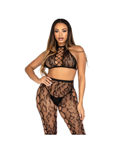 LEG AVENUE 89372 CROP TOP CROTCHLESS TIGHTS BLACK ONE SIZE