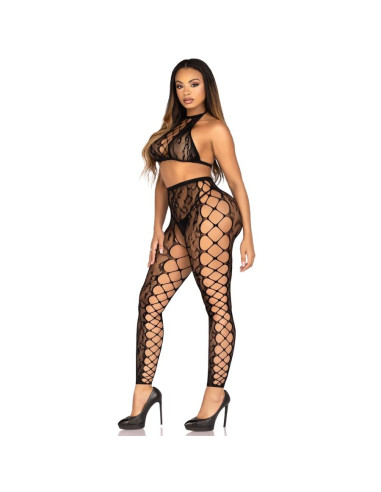 LEG AVENUE 89372 CROP TOP CROTCHLESS TIGHTS BLACK ONE SIZE