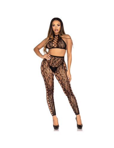 LEG AVENUE 89372 CROP TOP CROTCHLESS TIGHTS BLACK ONE SIZE
