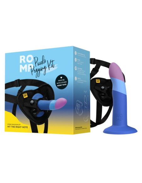 ROMP PICCOLO HARNESS SILICONE DILDO WITH TRICOLOR SUCTION CUP 14 CM