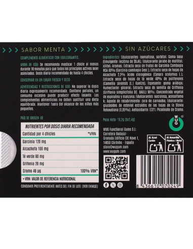 WUG DIET SUGAR FREE FUNCTIONAL MINT GUM BLISTER 8 PCS