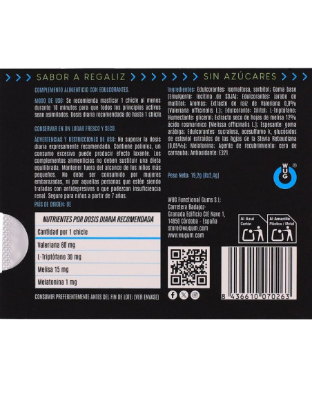 WUG OFF FUNCTIONAL MELATONIN VALERIAN LIQUORICE FLAVOUR GUM BLISTER 8 PCS