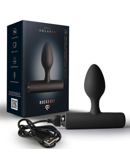 ROCKS OFF NOVA SOLARIS RECHARGEABLE SLIM POWERFUL ANAL PLUG 16 FUNCTION BLACK