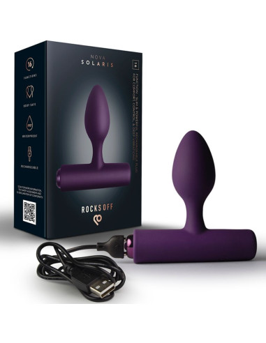 ROCKS OFF NOVA SOLARIS RECHARGEABLE SLIM POWERFUL ANAL PLUG 16 FUNCTION PURPLE