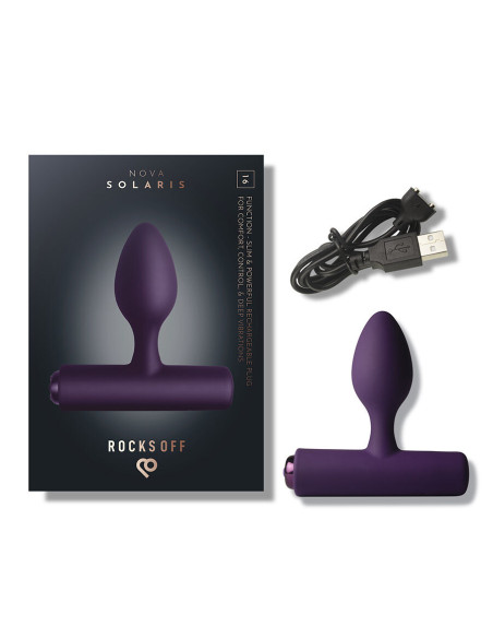 ROCKS OFF NOVA SOLARIS RECHARGEABLE SLIM POWERFUL ANAL PLUG 16 FUNCTION PURPLE