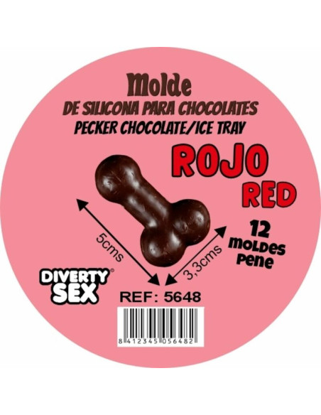 DIABLO PICANTE CHOCOLATE MOLD WITH 12 SILICONE PENISES FOR HANGING RED
