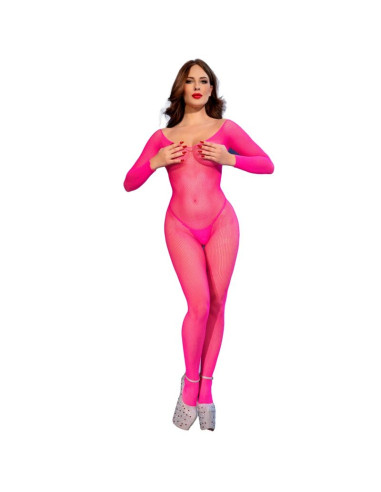 CHILIROSE CR 4894 NEON PINK MESH BODYSTOCKING S M
