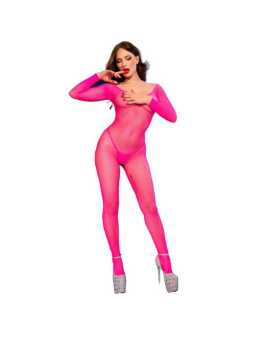 CHILIROSE CR 4894 NEON PINK MESH BODYSTOCKING S M