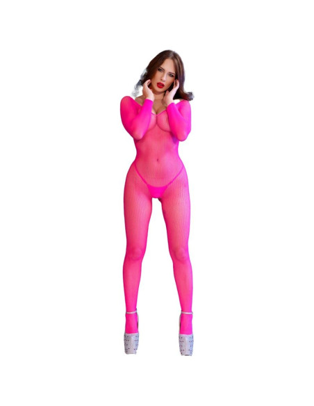 CHILIROSE CR 4894 NEON PINK MESH BODYSTOCKING S M