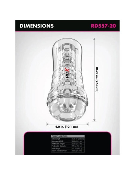 PDX ELITE VIEWTUBE PLUS SEE THRU EZ GRIP TRANSPARENT STROKER 21 CM