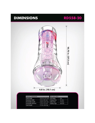PDX ELITE VIEWTUBE XXL LED TRANSPARENT STROKER 273 CM