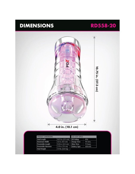PDX ELITE VIEWTUBE XXL LED TRANSPARENT STROKER 273 CM