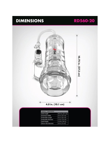 PDX ELITE VIEWTUBE VAC XXL TRANSPARENT STROKER WITH SUCTION PUMP 273 CM