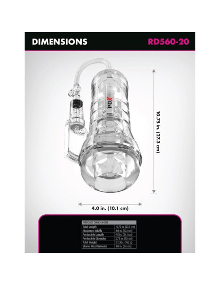 PDX ELITE VIEWTUBE VAC XXL TRANSPARENT STROKER WITH SUCTION PUMP 273 CM