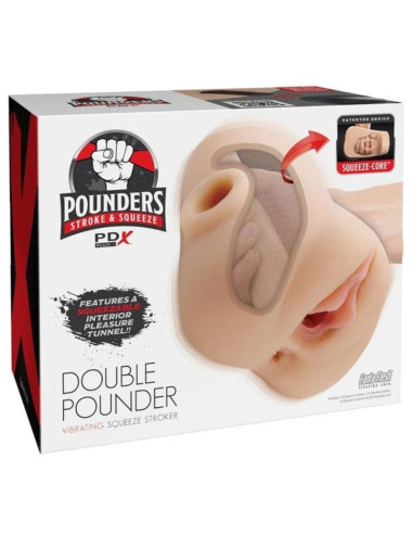 PDX PLUS DOUBLE POUNDER VIBRATING SQUEEZE STROKER LIGHT 205 CM