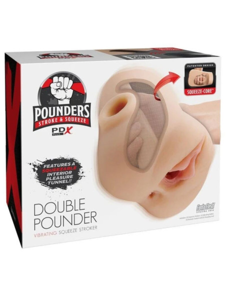 PDX PLUS DOUBLE POUNDER VIBRATING SQUEEZE STROKER LIGHT 205 CM