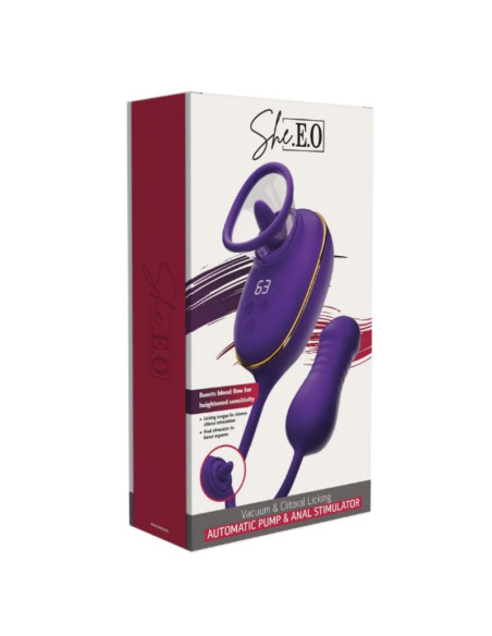 SHEEO CLITORAL SUCTION TOOL WITH LICKING EFFECT AND PURPLE ANAL STIMULATOR