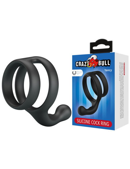 CRAZY BULL YANCY DOUBLE COCK AND BALL RING BLACK