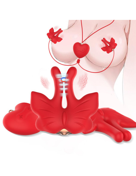ARMONY MAGNETIC NIPPLE CLAMPS WITH VIBRATION BUTTERFLY SHAPE RED