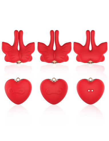 ARMONY MAGNETIC NIPPLE CLAMPS WITH VIBRATION BUTTERFLY SHAPE RED