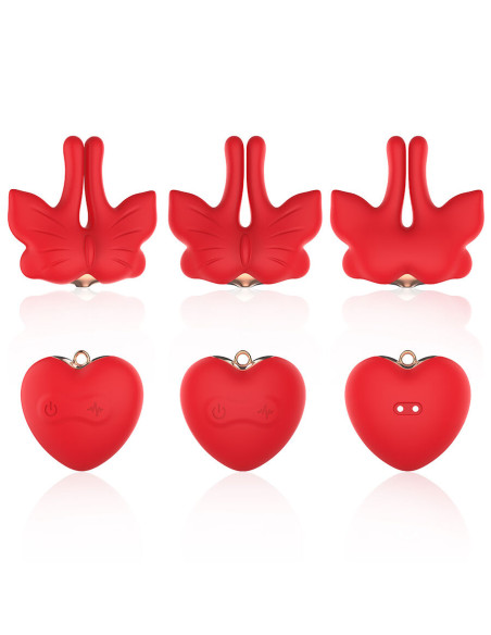 ARMONY MAGNETIC NIPPLE CLAMPS WITH VIBRATION BUTTERFLY SHAPE RED