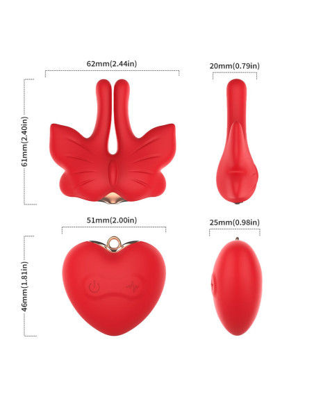 ARMONY MAGNETIC NIPPLE CLAMPS WITH VIBRATION BUTTERFLY SHAPE RED