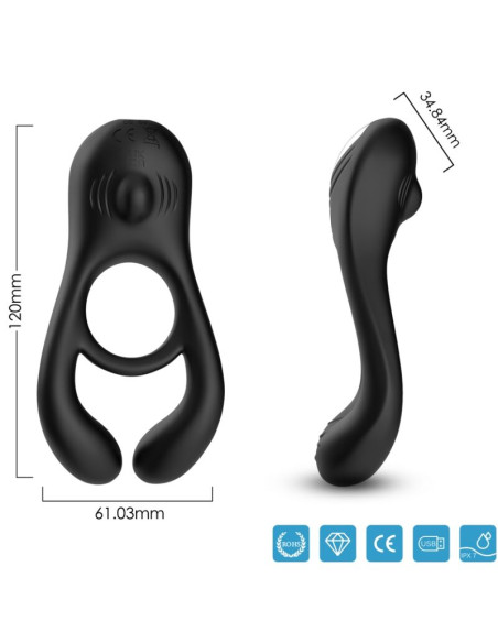 ARMONY VEYRON DOUBLE VIBRATOR RING TOY FOR COUPLES BLACK