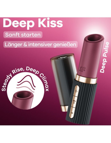 SATISFYER DEEP KISS WAVE CLITORIS STIMULATOR GARNET BLACK