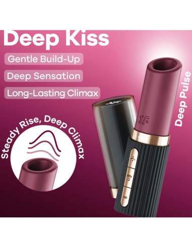 SATISFYER DEEP KISS WAVE CLITORIS STIMULATOR GARNET BLACK