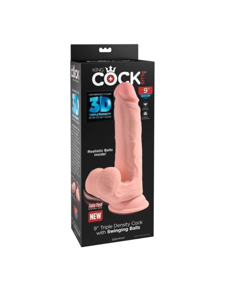 KING COCK PLUS TRIPLE DENSITY REALISTIC DILDO WITH SWINGING TESTICLES 23 CM FLESH