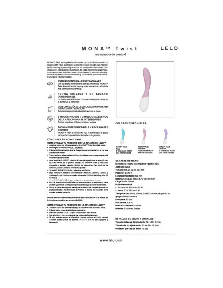 LELO MONA TWIST RECHARGEABLE APP CONTROLLED G SPOT VIBRATOR LAVENDER