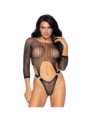 LEG AVENUE TOP BODYSUIT WITH THONG BACK ONE SIZE BLACK