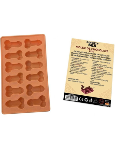 DIABLO PICANTE CHOCOLATE MOLD WITH 12 SILICONE PENISES FOR HANGING VANILLA
