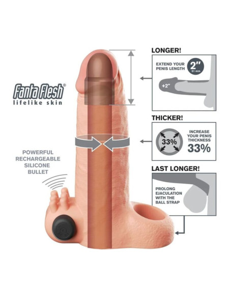 FANTASY X TENSIONS VIBRATING REAL FEEL 5CM PENIS EXTENSION SLEEVE BEIGE