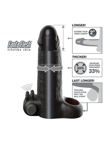 FANTASY X TENSIONS VIBRATING REAL FEEL 5CM PENIS EXTENSION SLEEVE BLACK