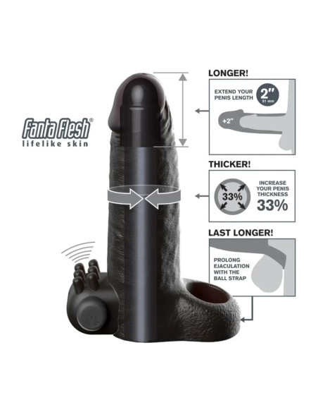 FANTASY X TENSIONS VIBRATING REAL FEEL 5CM PENIS EXTENSION SLEEVE BLACK