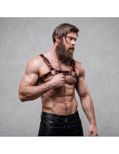 FETISH SUBMISSIVE ATTITUDE MENS ECO LEATHER CHEST HARNESS BLACK RED