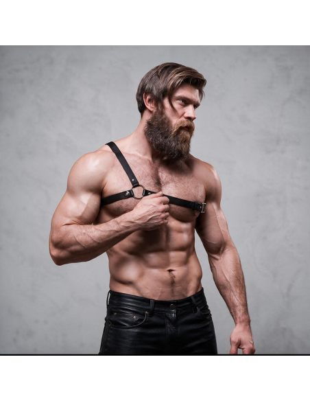 FETISH SUBMISSIVE ATTITUDE MENS CROSSED SHOULDER ECO LEATHER HARNESS