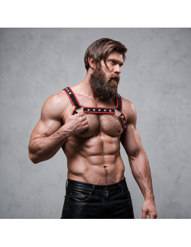 FETISH SUBMISSIVE ATTITUDE MENS ECO LEATHER CHEST BULLDOG HARNESS BLACK RED