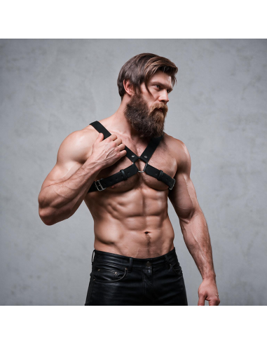 FETISH SUBMISSIVE ATTITUDE MENS ADJUSTABLE ECO LEATHER CROSS CHEST BULLDOG HARNESS