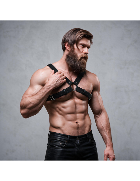 FETISH SUBMISSIVE ATTITUDE MENS ADJUSTABLE ECO LEATHER CROSS CHEST BULLDOG HARNESS