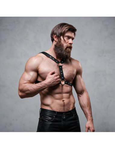 FETISH SUBMISSIVE ATTITUDE ECO LEATHER CHEST HARNESS WITH DOUBLE SUPPORT AND STUDS FOR MEN