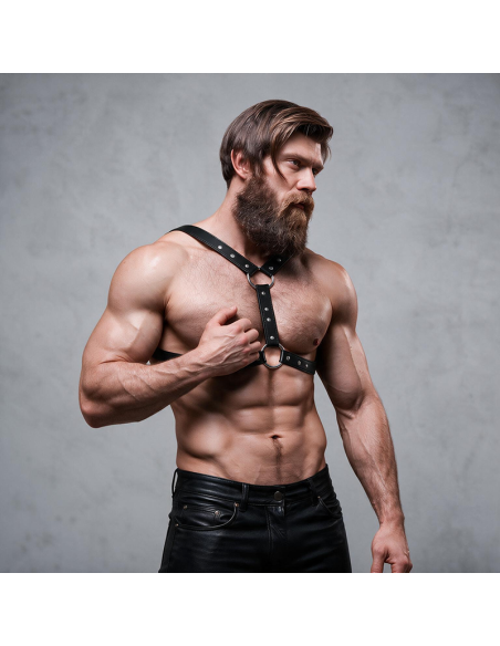 FETISH SUBMISSIVE ATTITUDE ECO LEATHER CHEST HARNESS WITH DOUBLE SUPPORT AND STUDS FOR MEN
