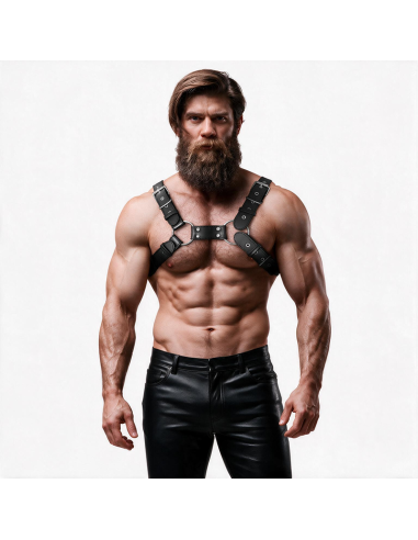 FETISH SUBMISSIVE ATTITUDE MENS ADJUSTABLE ECO LEATHER CHEST BULLDOG HARNESS