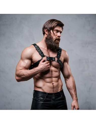 FETISH SUBMISSIVE ATTITUDE MENS ADJUSTABLE ECO LEATHER CHEST BULLDOG HARNESS