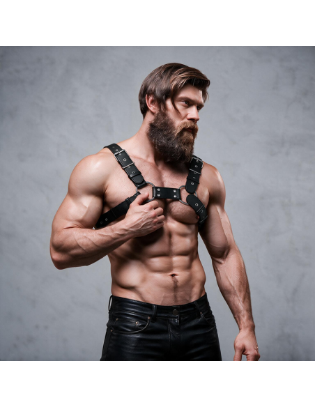 FETISH SUBMISSIVE ATTITUDE MENS ADJUSTABLE ECO LEATHER CHEST BULLDOG HARNESS