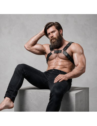 FETISH SUBMISSIVE ATTITUDE MENS ADJUSTABLE ECO LEATHER CHEST BULLDOG HARNESS